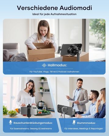 Беспроводной петличный микрофон 2 шт. для iPhone, iPad, Android, YouTube, TikTok, с шумоподавлением, Plug & Play, для видео, подкастов, черный