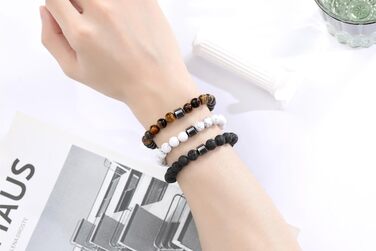 Чоловічі браслети з натурального каміння: тигрове око, лава, чорний онікс, бірюза. Набір 3-4 шт.