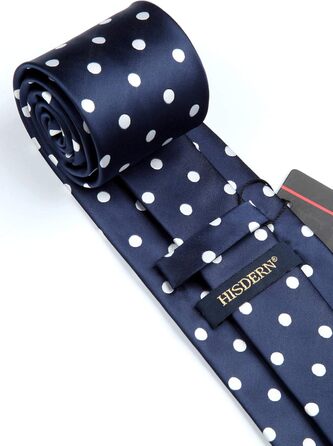 HISDERN Комплект краватки та нагрудного хустинки в горошок, XL, 160 см, темно-синій/білий