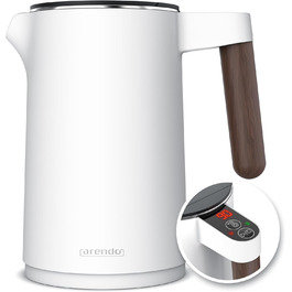 Arendo - Stainless Steel Kettle with Temperature Setting - 45°C-100°C - 1.5 Liter - Double-Walled - BPA Free - Keep Warm Function - Tea Kettle with Temperature Display - Cool Touch Handle - matte white (B: Dark Handle)