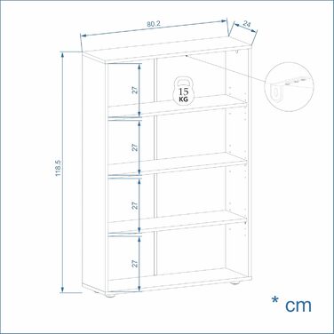 Білий книжковий стелаж KOMTO Regal 80 см, 3 рівні, регульовані полиці, універсальна книжкова шафа для зберігання, 80x90x24 см
