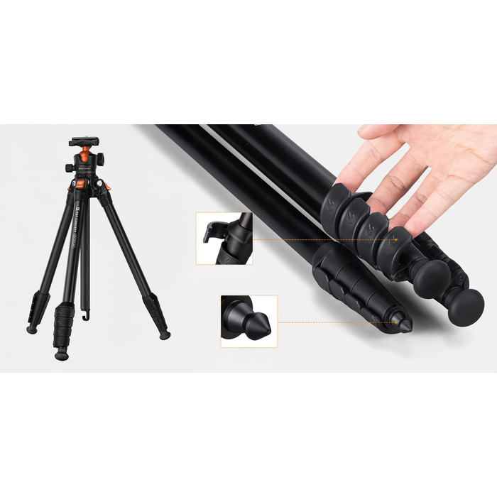 Штатив K&F Concept O235A1 + голова BH-40 + тримач для смартфона, 175 см, чорний