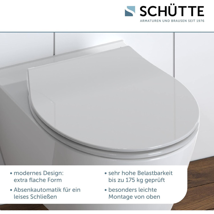 Слім сидіння для унітаза SCHÜTTE з мікроліфтом (Duroplast), швидкознімна кришка, витримує до 175 кг, чорний (сірий)