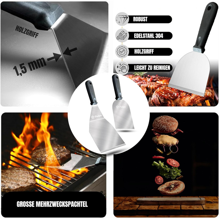 Набір для приготування Smash Burger – 6 предметів: прес для бургерів, розчавлювач, 2 кришки для плавлення сиру, лопатка для гриля та шампури – подарунок для чоловіків та любителів гриля (Чорний, 6 предметів)