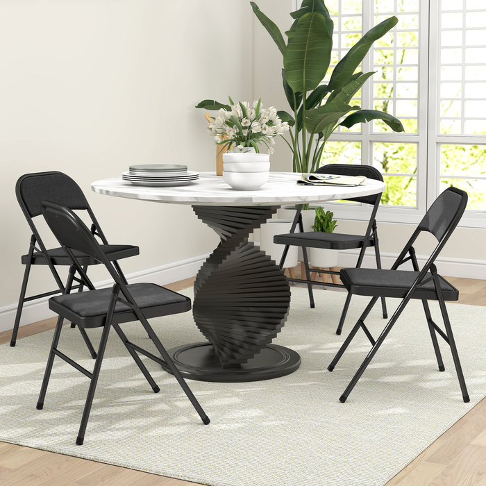 HOMCOM 4-Piece Folding Chair Set, Portable Office Chair with Cushion, Linen-Look, Steel Legs, Folding Chair for Office Reception Waiting Room, Black | Aosom