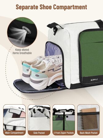 Спортивна сумка Lekesky 80L для подорожей та спортзалу, 45x36x20 см, водонепроникна, з відділенням для взуття (бежево-зелена)