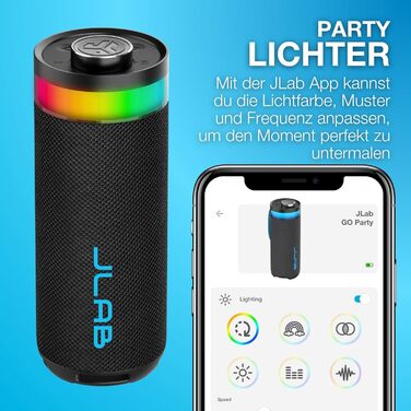 JLab Go Party: Портативна Bluetooth колонка з RGB підсвіткою, 10W, IP56 (Чорна)
