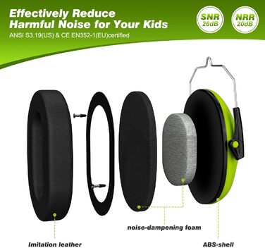 Навушники для захисту від шуму для дітей - комфортні, складаються, для школи, аутизму, сну, навчання, ADHS, феєрверків, концертів (1 шт.), колір м'ята + лайм