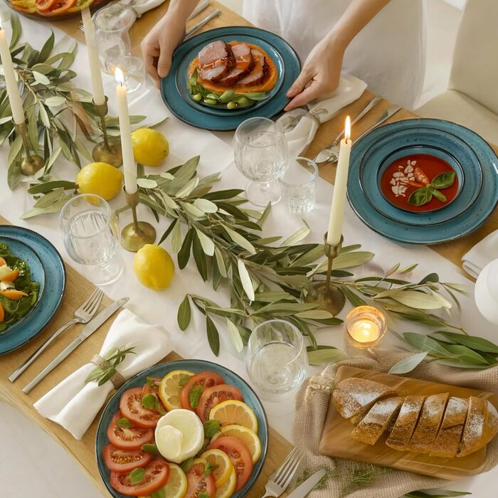 Набір посуду Twinzee Steingut 24 елементи (6 персон) - тарілки та миски, Tafelservice, з каменю, колекція Riviera (Азур, великі тарілки (x6))