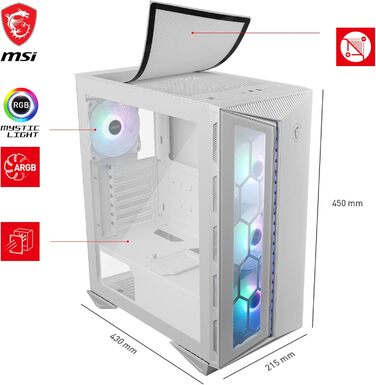 Корпус ПК MSI MPG GUNGNIR 110R White Mid-Tower з загартованим склом, підтримка ATX/M-ATX/Mini-ITX, 4 x 120mm ARGB вентилятори, USB 3.2 Gen 2x2