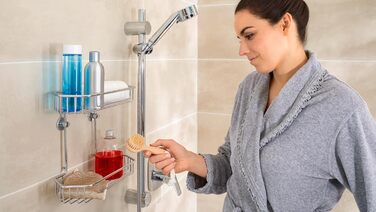 Двоярусна полиця для душу tesa з латуні, хромована, антикорозійна, з клеєвим кріпленням, 285x275x135 мм
