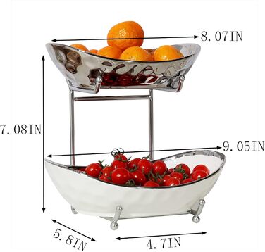 Набір підставок для фруктів та овочів Acliys, 3 яруси, кераміка, для кухні, сріблястий