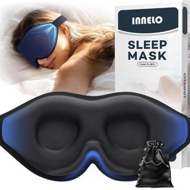Маска для сну Innelo 3D, 100% затемнення, блакитна - для жінок та чоловіків, зручна, з мішком для подорожей