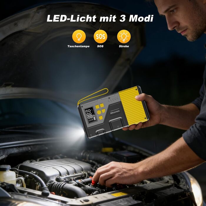 Powerbank для прикурювання з компресором 3000A 150PSI, LCD-дисплей, LED-ліхтарик (Жовтий)