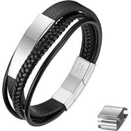 Чоловічий шкіряний браслет JewelryWe, ручної роботи, плетіння з кількох рядів, зі сталевим магнітним застібкою, регульований, для чоловіків та жінок