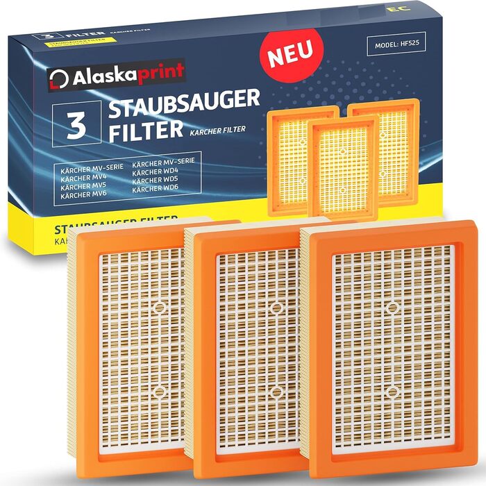 Фільтр для пилососа Kärcher (3 шт.) - сумісний з WD3, WD2, WD 3, WD1, MV3, MV2, NT, KNT, K A, SE, VC. Підходить для алергіків. Замінник 6.414-552.0, 6.414-772.0, 6.414-547.0