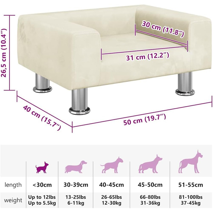 Крісло-ліжко для собак та котів, м'яке ліжко для домашніх тварин, ліжко для маленьких собак, бархатне, 50x40x26.5 см, кремовий колір
