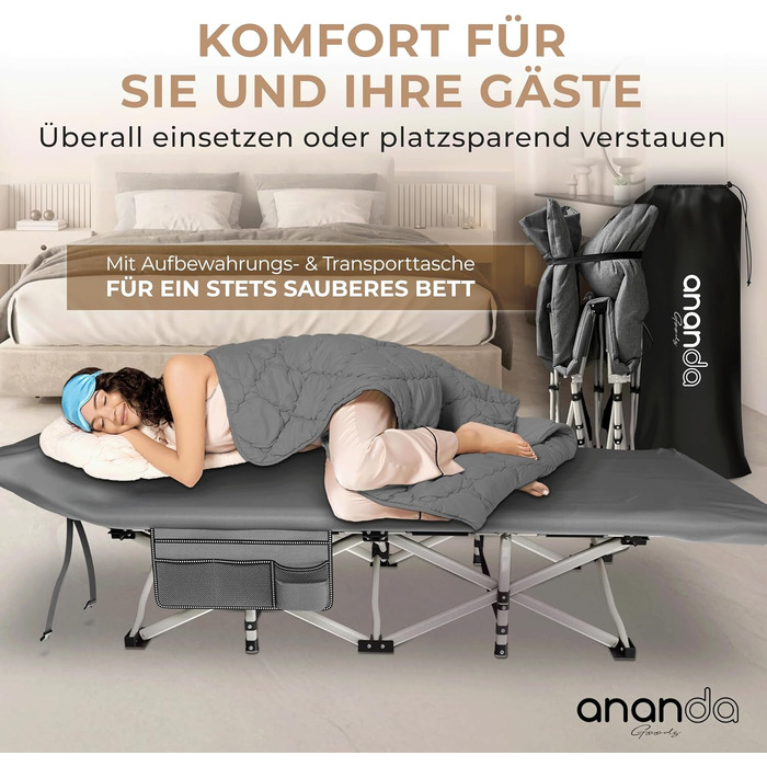 Розкладне ліжко Ananda Goods: туристичне, для кемпінгу, гостьове, з бавовняно-льоновій матраці та постільною білизною