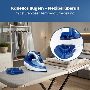 Бездротове прасувальник Clatronic® з керамічною підошвою | 2400W | без кабелю | прасувальник з парою | 350 мл резервуар | швидкий нагрів