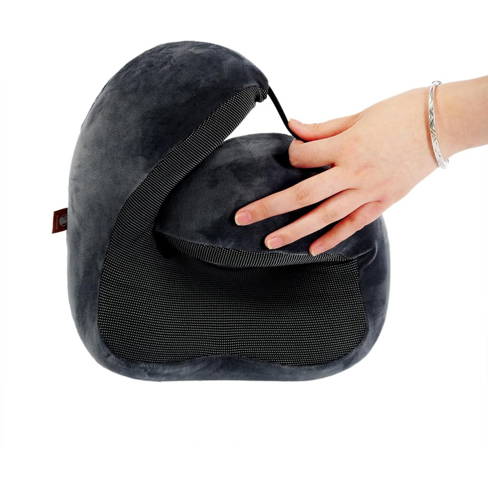 Подушка для шиї з піною з пам'яті, 360-градусна підтримка голови, зручна та легка, ідеальна для сну в літаку, авто, поїзді, автобусі та вдома, з чохлом для зберігання (Сіра)