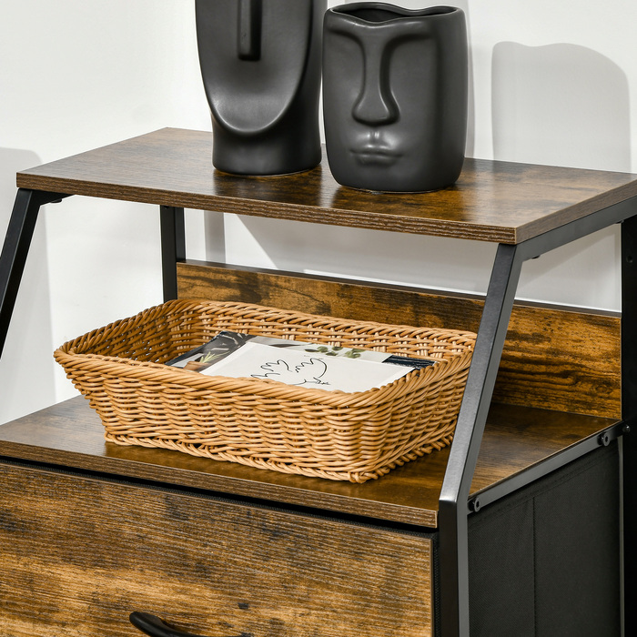HOMCOM Fabric Chest of Drawers Storage Cabinet with 3 Drawers, Shelf Storage Dresser with Steel Frame Closet for Bedroom, Living Room Rustic Brown | Aosom