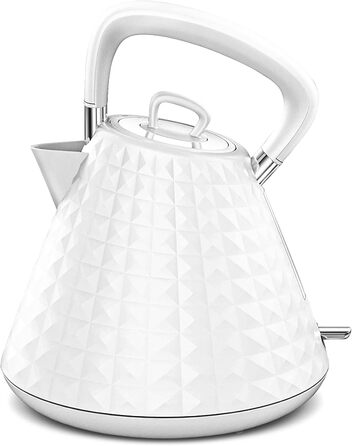 Eldom VENO Retro Electric Kettle - 1.5L Capacity, 3000W, Vintage Design with Grid Pattern, Quick Boil, Removable Scale Filter - White Deluxe