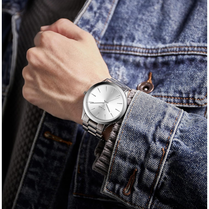 Годинник чоловічий BUREI Minimalist Quartz 44mm з нержавіючої сталі (срібний)