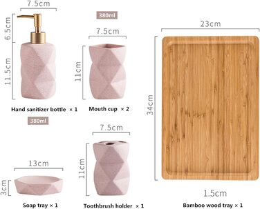 Набір аксесуарів для ванної кімнати Tauzveok: Геометричний дизайн, рожевий (6 предметів)