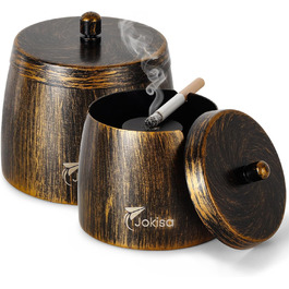 Набір ашеновічників для вулиці 2 шт., нержавіюча сталь, ретро дизайн, з кришкою, для внутрішнього та зовнішнього використання, вітрозахисний, з неслизьким дном, для саду, бару та балкону