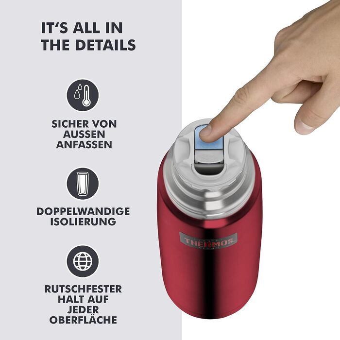 Термос Thermos Light & Compact 500 мл, нержавіюча сталь, для гарячих та холодних напоїв, з чашкою, колір Cranberry Red Polished