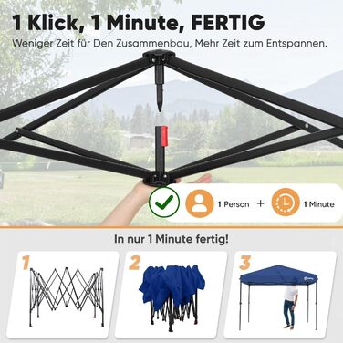 Sekey One-Touch Pop Up Pavilion 3x3 Waterproof Stable Winter-Proof, Folding Pavilion 3x3m with Thickened Tubes, Party Tent Pavilion Foldable for Camping Festival Party, (Navy, without sidewalls)