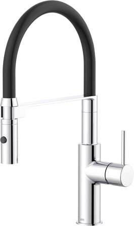 Кухонний змішувач Lenz NALU - матовий, з висувною лійкою, 2 режими, економія води, антижир, монтаж зверху, 46070422 (хром)