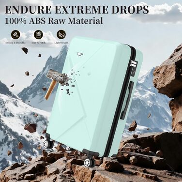 Набір валіз Ystyle Kofferset 5 шт: 12', 18', 20', 24', 28' + косметичка. ABS, 360° колеса, TSA-замок. Ідеально для подорожей Європою, круїзів та навчання за кордоном. Колір: м'ятний.