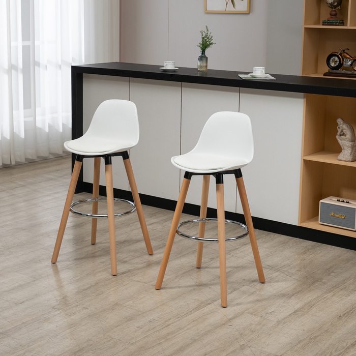 HOMCOM 2-Piece Bar Stool Set, Kitchen Stool, Bar Chair with Footrests, Faux Leather, White, 38.5 x 42.5 x 91 cm for Dining Room, Kitchen