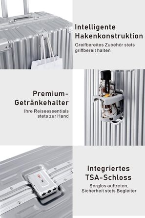 Валіза Aoliwei середнього розміру (M) 67 см, жорстка оболонка з полікарбонату, 65 л, з TSA-замком та підстаканником, біла