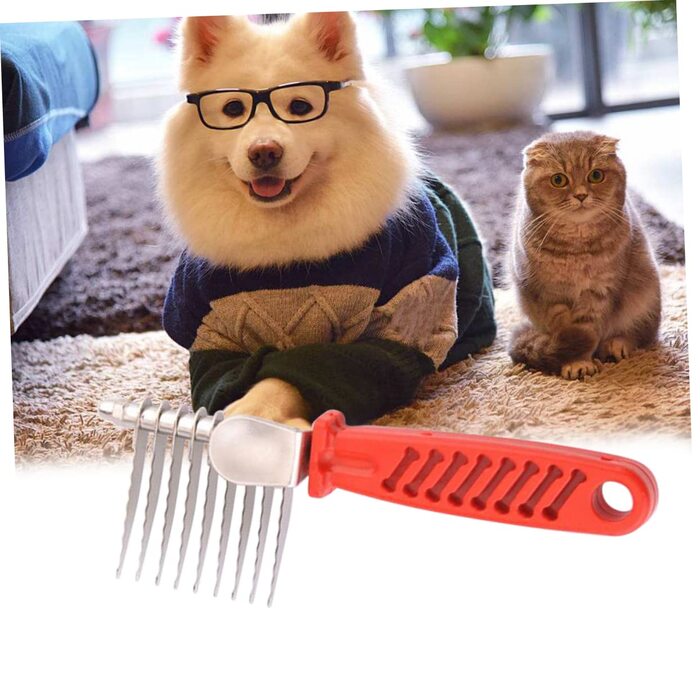 Набір гребінців для грумінгу тварин POPETPOP (3 шт.): для собак та котів, видалення шерсті, розплутування, середній розмір, червоний