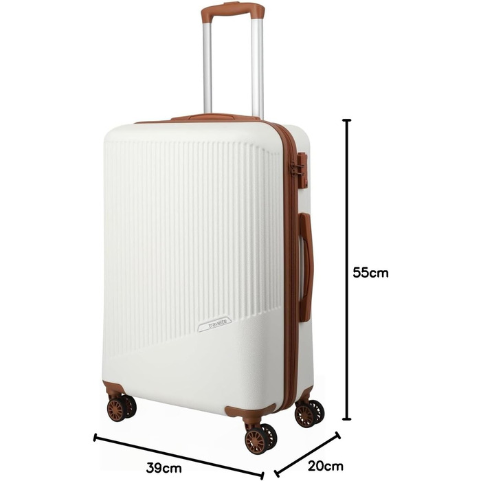 Тролей Travelite Bali 55x39x20 см, 2,5 кг, білий/cognac, з захисною оболонкою та кодовим замком. Підходить для ручної поклажі Lufthansa, Ryanair, easyJet
