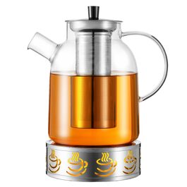 Скляний чайник з боросилікатного скла з підставкою-підігрівачем, 1.8 л, термостійкий та підходить для посудомийки