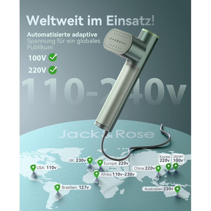 Портативний відпарювач для одягу Steamer 2-в-1 1000W, для глобальних подорожей, зелений