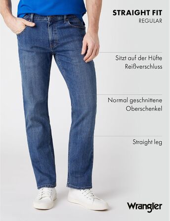 Джинси чоловічі Wrangler Straight Regular Fit, середньої посадки, синьо-чорні, розмір W30-W44 / 32W-36L, Mid Stone