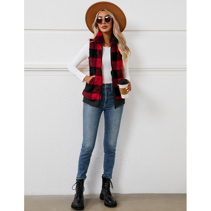 Жіночі теплі рукавички з флісу IECCP для осені та зими. Теплі рукавички з флісу для жінок, осінній/зимовий стиль, чорно-білий принт у клітинку (червоно-чорна клітинка), розмір S