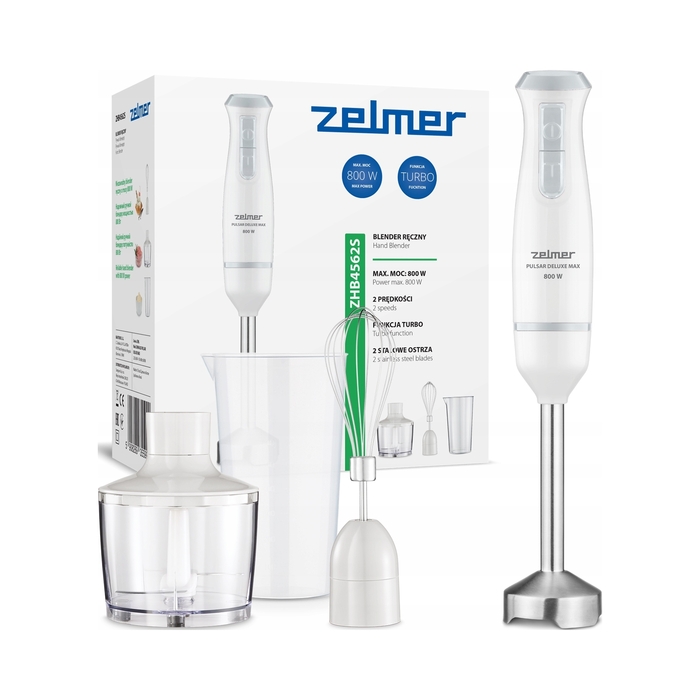 Занурювальний блендер Zelmer ZHB4562S 800 Вт, білий, набір з подрібнювачем та вінчиком