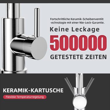 Змішувач для кухні Cobbe з висувним виливом та душем, 2 режими, поворотний на 360°, високий тиск, кухонний, (Achrom)