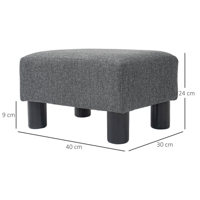 HOMCOM Footstool with Linen Look Modern Upholstered Footstool Ottoman for Bedroom, Living Room, Dark Grey | Aosom
