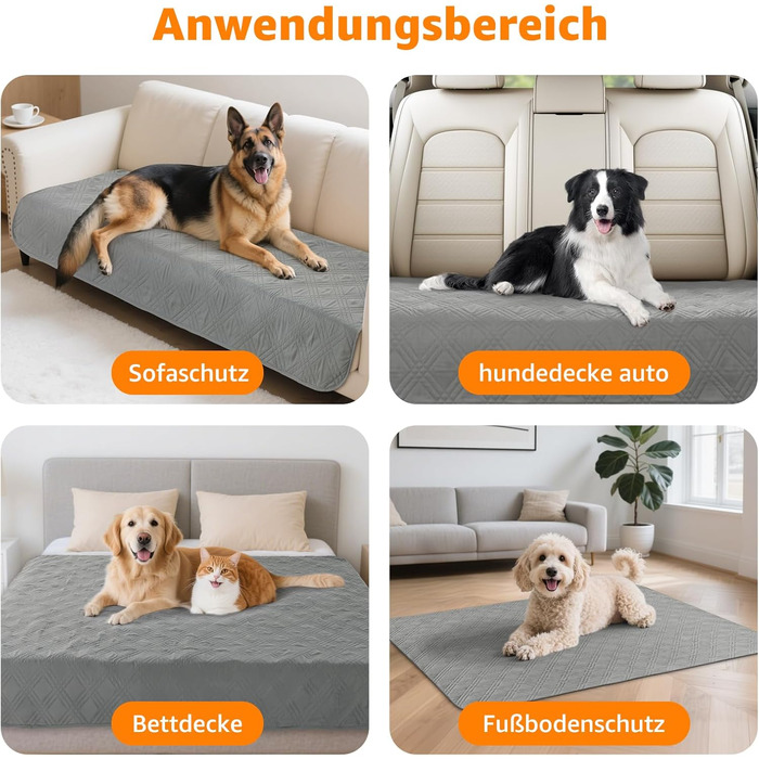 Водонепроникний коврик для собак Pick For Life, 97x190 см, сірий. Захист дивану та ліжка, легко миється. Підходить для великих та маленьких собак