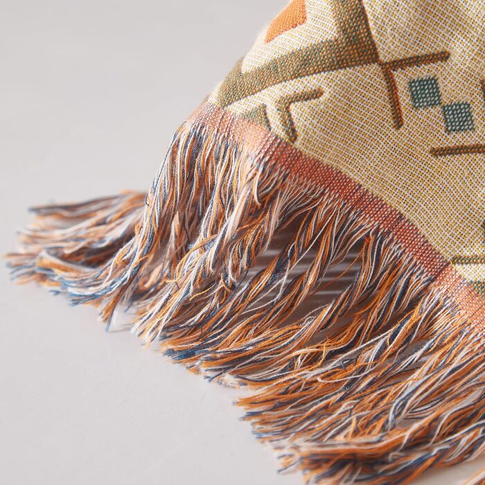 Плед Boho Softexly з 100% бавовни – двостороння муслінова ковдра 150x200 см, м'який плед на диван та покривало на ліжко, естетичний дизайн, ідеально для вітальні та спальні, помаранчево/блакитний (150 x 200 см, стиль модерн)