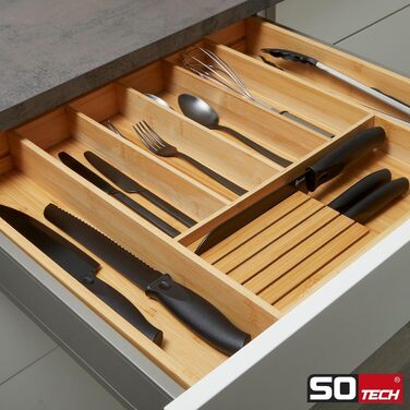 Органайзер для столових приборів Orga-Box III висувний, для кухонь Nobilia (з 2012р), дерев'яний (бамбук), 6-8 відділень + ніжний блок, ширина 40-60 см