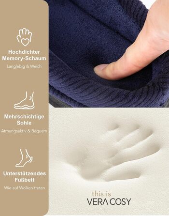 Чоловічі мокасини VeraCosy для дому з піною Memory Foam, зимові тапочки (40/41 EU, темно-морська блакить)