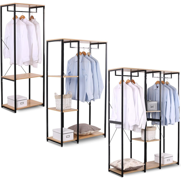 WOLTU Clothes Rack - Organised Clothes Rack, Wardrobe Clothes Rail, Laundry Rack, Open Wardrobe with 4 Shelves for Bedroom, Hallway, Wood and Steel