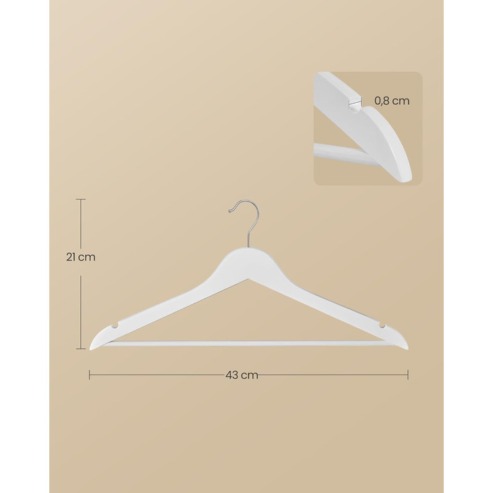 Плечики SONGMICS для одягу, 30 шт., з дерева, для сорочок та курток, білий, CRW030W02